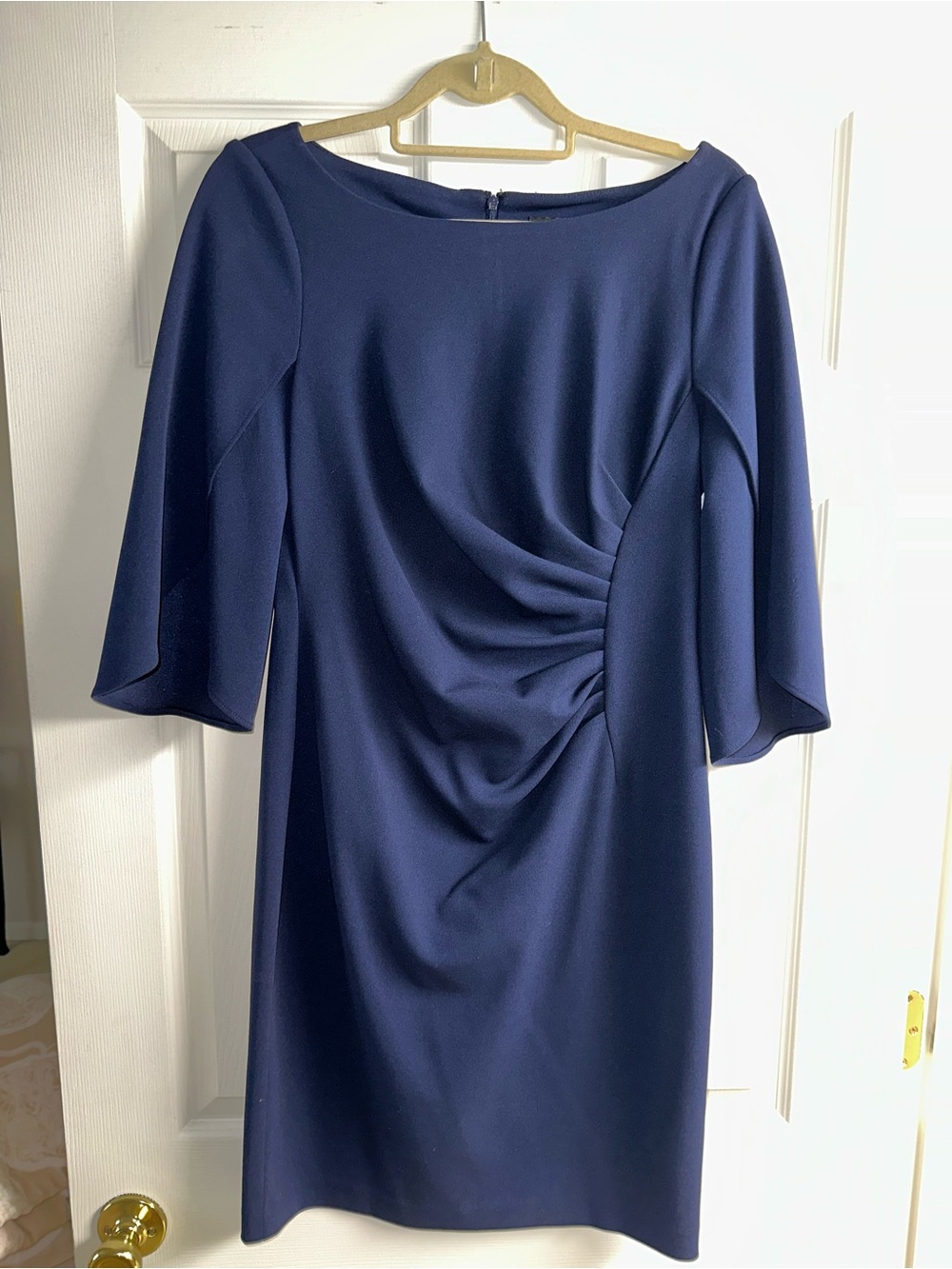 DKNY Navy 3/4 Sleeve Draped Sheath Dress- Size 10